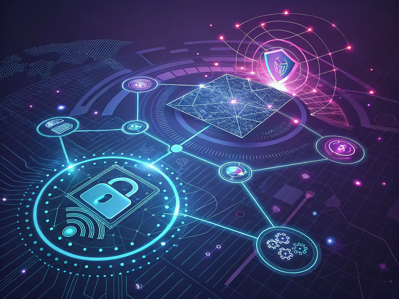 A graphic representation of a secure network with AI algorithms detecting and preventing fraudulent activities, emphasizing the minimization of credit losses.