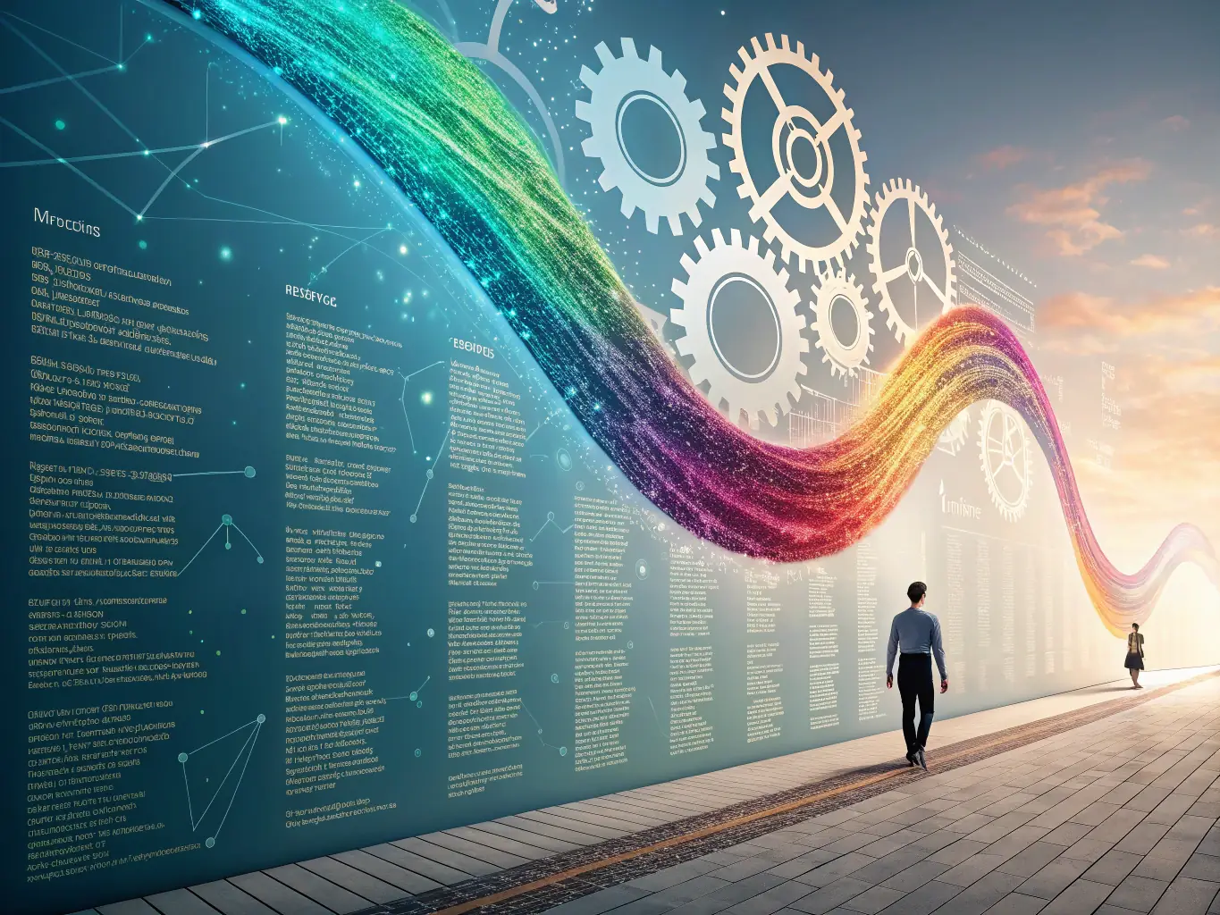 An abstract image showcasing AI algorithms analyzing market trends and customer preferences to optimize business strategies and improve overall performance.