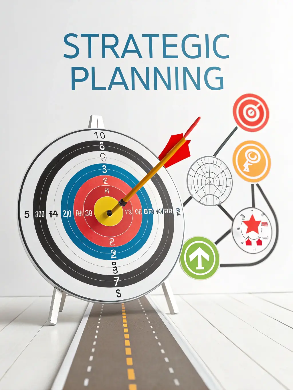 An abstract image representing actionable recommendations generated by AI, with icons representing different business actions and strategies, set against a backdrop of a strategic roadmap.